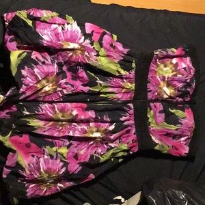 strapless floral zip up dress